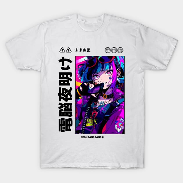 Cyberpunk Vaporwave Anime Manga Girl Japanese Streetwear Aesthetic T-Shirt by Neon Bang Bang